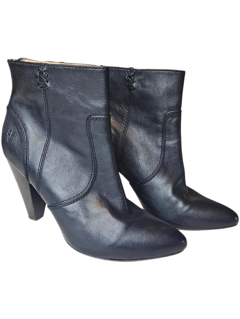 Frye Black Leather Regina Ankle Boot Heels